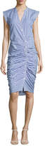 Thumbnail for your product : Veronica Beard Sleeveless Ruched Striped Shirtdress, Blue/White