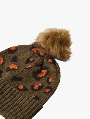 French Connection Contrast Leopard Beanie, Orca