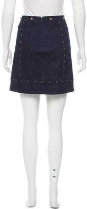Tamara Mellon Hardware Embellished Denim Skirt