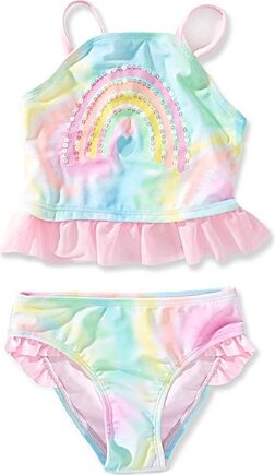 Breaking Waves Little Girls Tie-Dye Printed Rainbow Tankini Top Matching Hipster Bottom Two-Piece Swimsuit