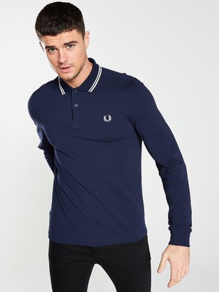 Fred Perry Long Sleeved Twin Tipped Polo Shirt Navy - ShopStyle
