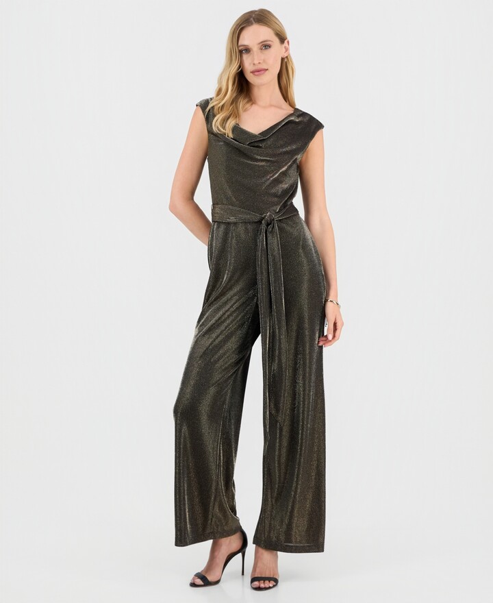 Connected Women's Metallic Cowl-Neck Jumpsuit