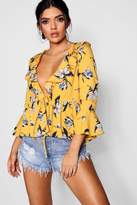 Thumbnail for your product : boohoo Ruffle Tie Front Peplum Blouse