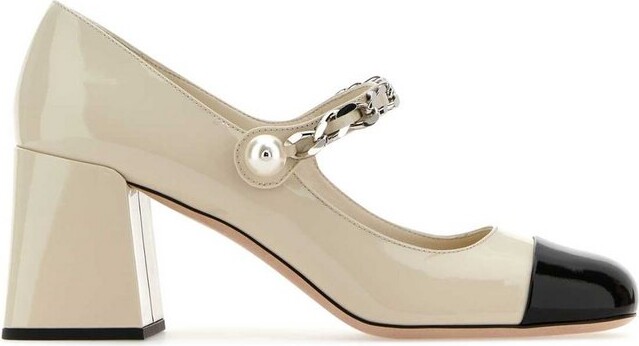 Miu Miu Two-Toned Block Heeled Pumps - ShopStyle