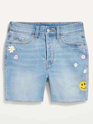 Old Navy High-Waisted Button-Fly O.G. Straight Embroidered Cut-Off Jean Shorts for Women -- 5-inch inseam