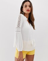Thumbnail for your product : Morgan prairie blouson sleeve blouse with tie cuff detail in white