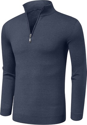 AIYINO Mens Slim Fit Jumpers Quarter Zip Long Sleeve Pullover Half Zip Neck  Sweaters Polo Top with Ribbing Edge (L - ShopStyle