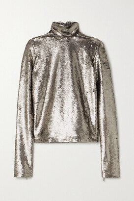 IOANNES Sequined Jersey Turtleneck Top - Silver - small