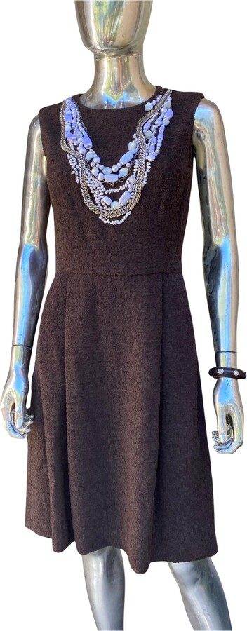 Oscar de la Renta Spectacularly Hand Beaded Pearl And Silver Brown Dress Size 4