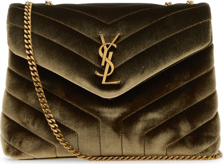 【関税&送料込】Saint Laurent Olive Green Velvet Small Loulo Saint Laurent Olive Green Velvet Small Loulou Shoulder Bag