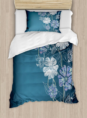 Ambesonne Art Hand Drawn Cherry Blossoms Fantasy Elegant Garden Bridal Anniversary Theme Duvet Cover Set