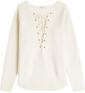 Mes Demoiselles Ribbed Wool Pullover with Lace-Up Front