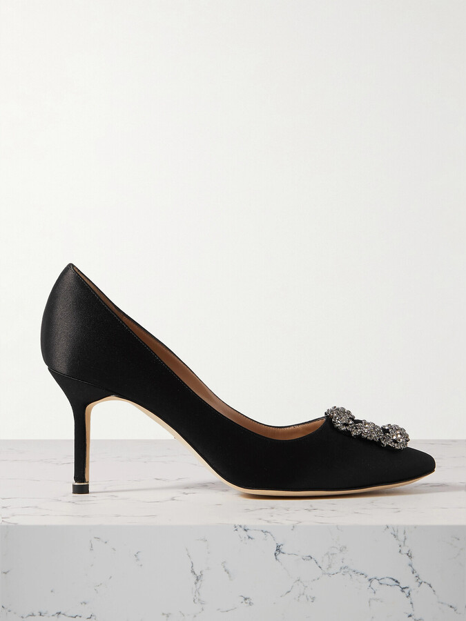 Manolo Blahnik Hangisi 70 Crystal-embellished Satin Pumps - Black
