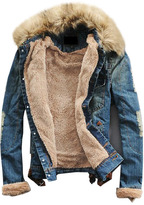 Thumbnail for your product : ChicNova Heavy Fur Collar Ripped Denim Coat