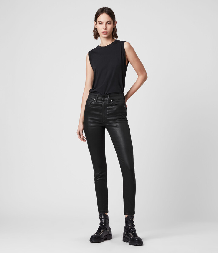 Allsaints Dax Cropped High Rise Superstretch Skinny Jeans Coated Black Shopstyle