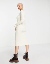 Thumbnail for your product : Monki rib knit button through midi dress in off white