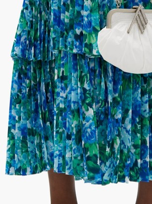 Richard Quinn Pleated Floral-print Satin Midi Skirt - Blue Print