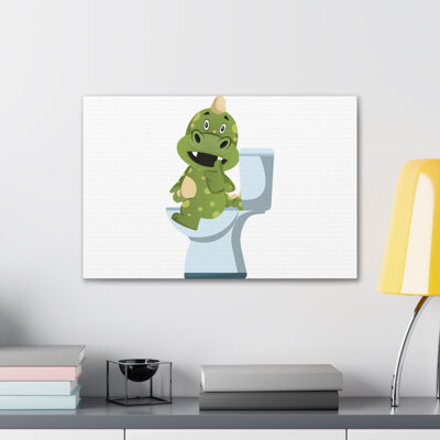 Green Dragon Sitting On Toilet Funny Canvas Wall Art