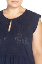 Thumbnail for your product : Lucky Brand Plus Size Women's Embroidered Cap Sleeve Mixed Media Top