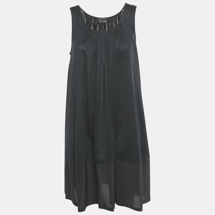 Fendi Black Cotton Silk Trimmed Sleeveless Shift Dress L
