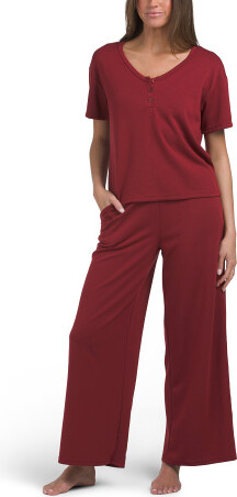 TJMAXX 2P Henley Wide Leg Lounge Set For Women, Spandex/Polyester/Rayon