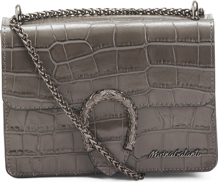 Marina Galanti Made In Italy Leather Croc Embossed Crossbody