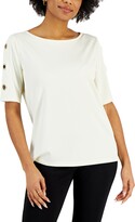 Thumbnail for your product : Nine West Women's Boat-Neck Ribbed Grommet-Sleeve Top