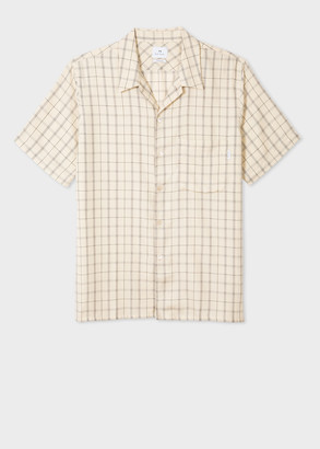 Men's Classic-Fit Beige Check Short-Sleeve Shirt