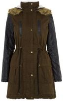Thumbnail for your product : New Look Parisian Khaki Leather-Look Sleeve Borg Lined Parka