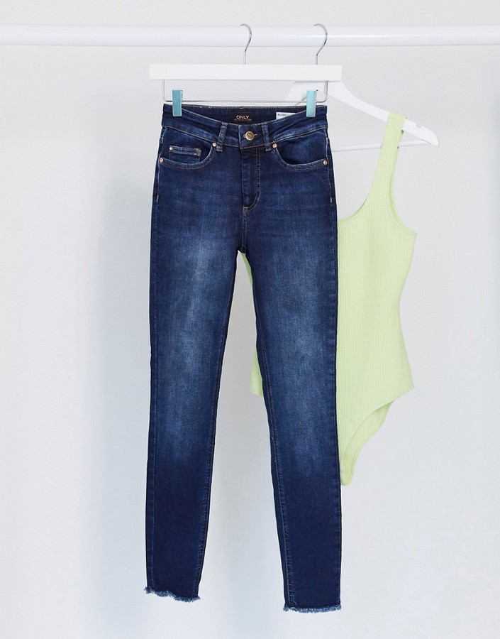 Only blush mid waist skinny jeans in dark blue - ShopStyle