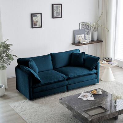 Blue Chenille 2 For Living Area, Sponge Padding, Solid Wood Base, Comfortable Couch Space, High Breathable Upholstery, Relaxing