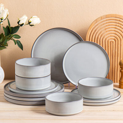 ALOFMO Sleek Line 12 Piece Stoneware Dinnerware Set - Service For 4