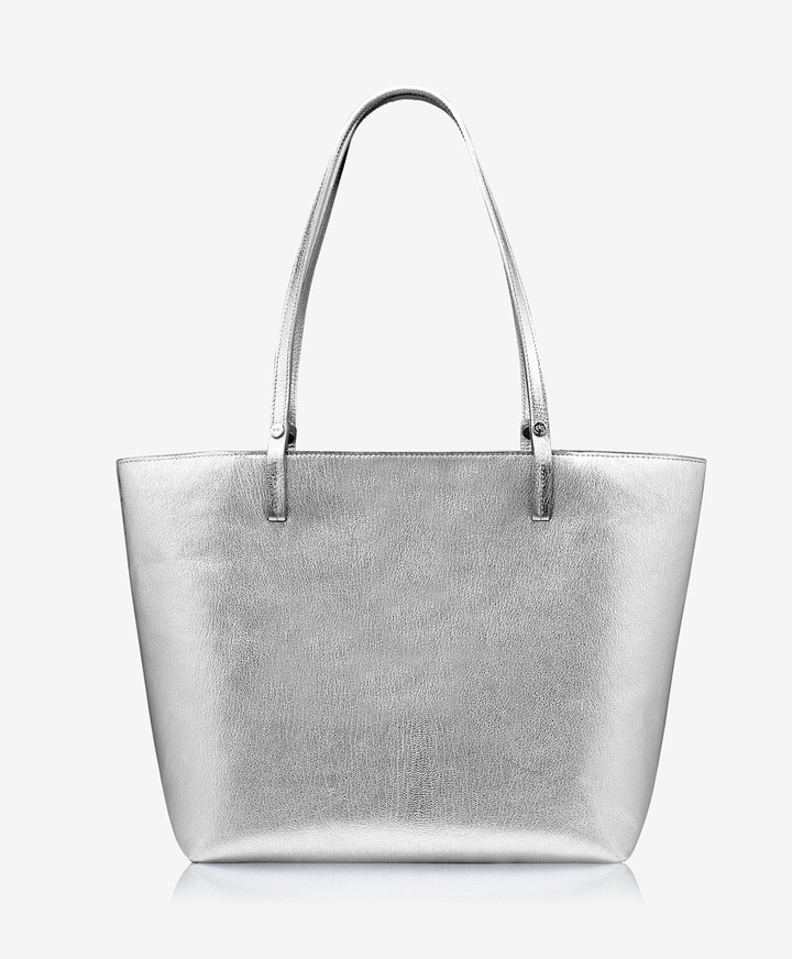 silver metallic handbag
