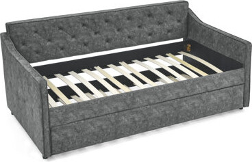 Winston Porter Twin Size Daybed with Twin Size Trundle Upholstered Tufted Sofa Bed, Waved Shape Arms, (80.5\