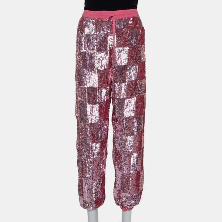 retrofete Pink Sequin Embellished Chiffon Joggers L