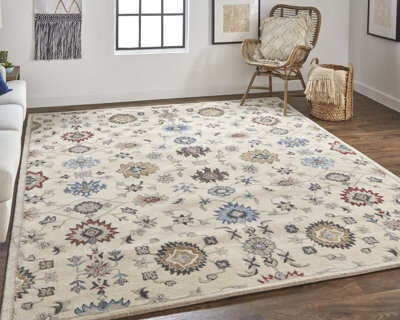 Lark Manor Atlandida Floral Handmade Tufted Cotton/Wool Ivory Sand/Blue/Red Area Rug