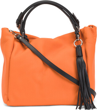 TJMAXX Leather Tote With Tassel Charm