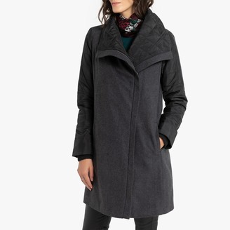 Anne Weyburn Dual Fabric Zipped Coat with Pockets and Asymmetric Zip