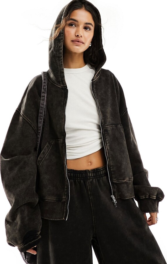 Weekday co-ord boxy fit zip through hoodie in washed brown