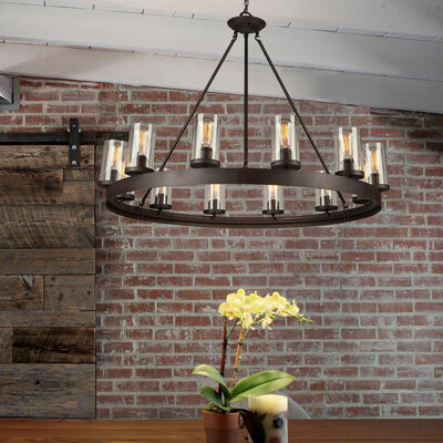 Gracie Oaks Aadhvik 12-Light Shaded Wagon Wheel Chandelier