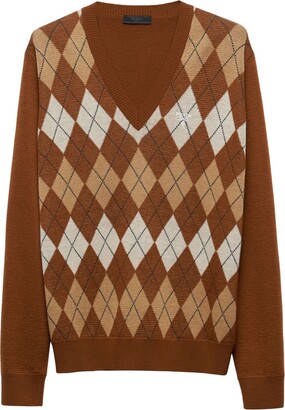 Prada argyle v neck knit sweater