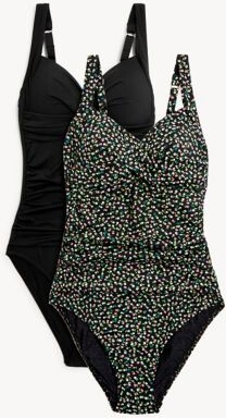 M&S Collection 2pk Tummy Control Padded Plunge Swimsuits - ShopStyle