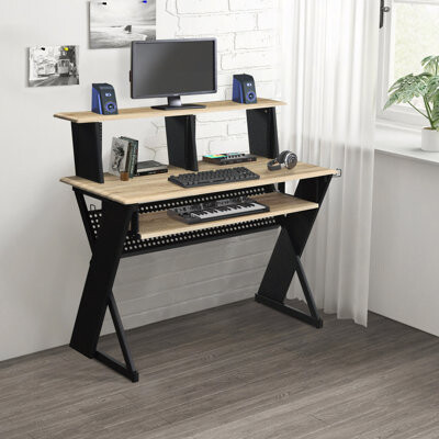 17 Stories Natural And Black Music Desk With Cord Managements