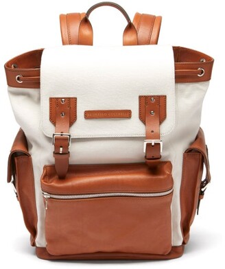 Brunello Cucinelli Leather And Perforated-suede Backpack - Brown