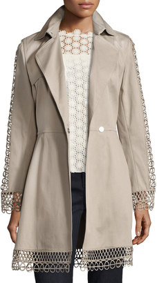 Elie Tahari Kathy Lace-Trimmed Trench Coat, Brown