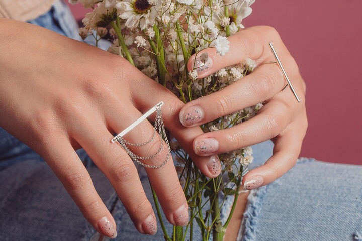 Etsy Athena Bar Chain Ring | Long Sterling Silver Edgy Rectangle Statement With Dangle Chains, Big Line Band Layered Tassel, Hand