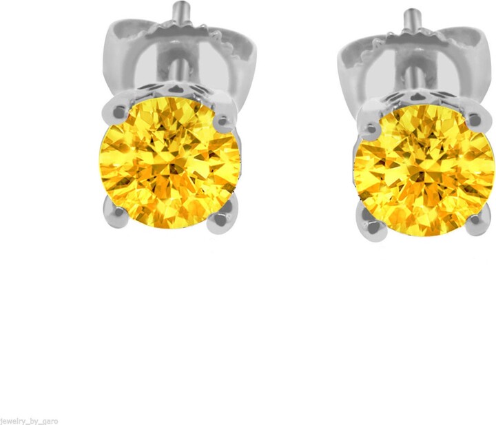 Etsy Citrine Stud Earrings 1.00 Carat 14K White Gold Handmade