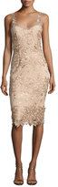 Thumbnail for your product : Marchesa Notte by Sleeveless Metallic Floral Sheath Dress, Beige