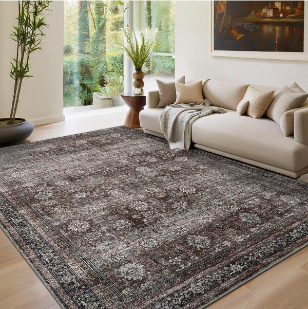 TROPOW 8'x10'Non-SlipLivingRoomRugsLowPileStain-ResistantVintageDistressed