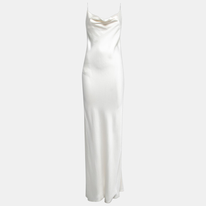 Natalie Rolt Off White Satin Silk Strappy Maxi Dress S - ShopStyle